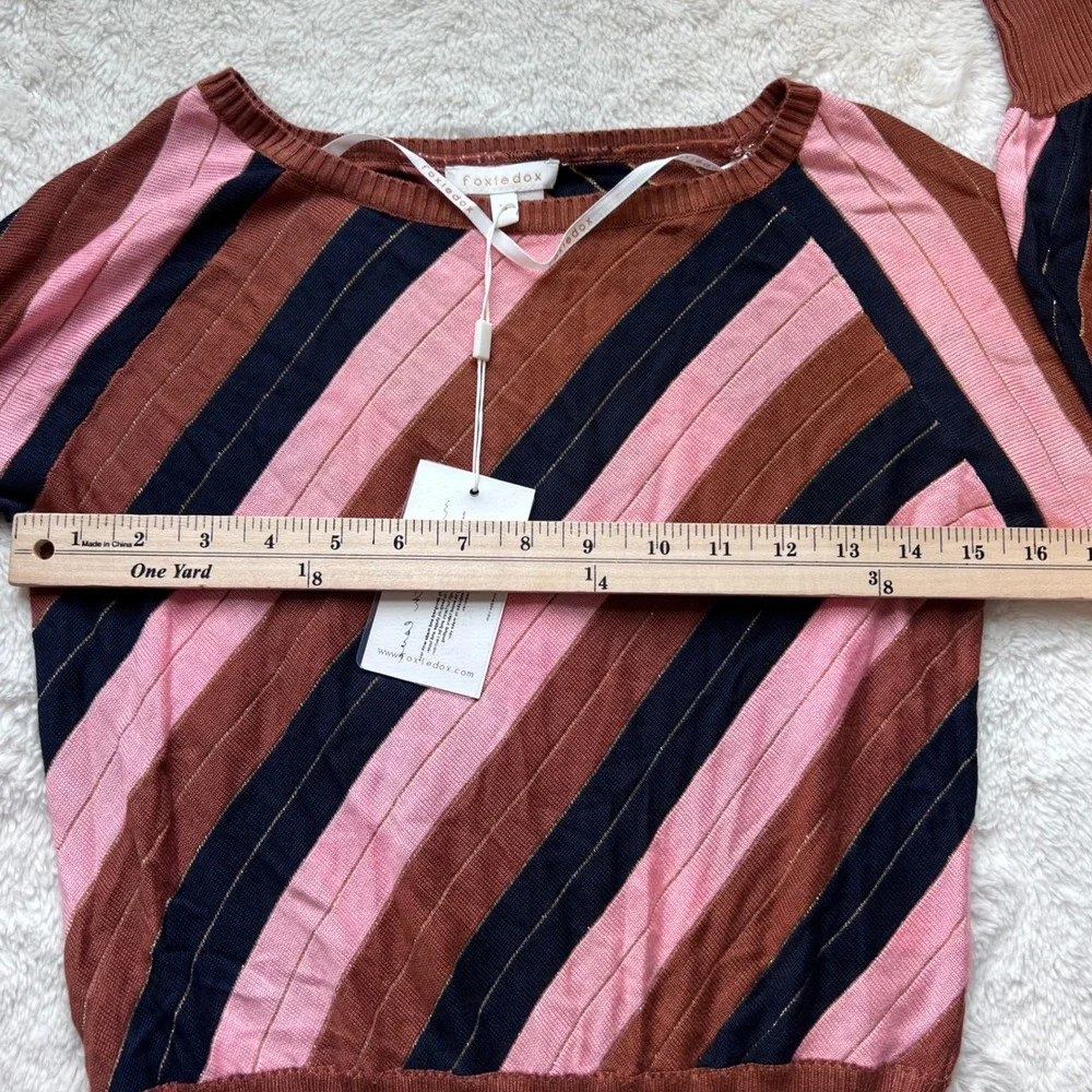 Foxiedox Womens Pink Brown Striped Metallic Lurex Knit Cropped‎ Sweater Size M